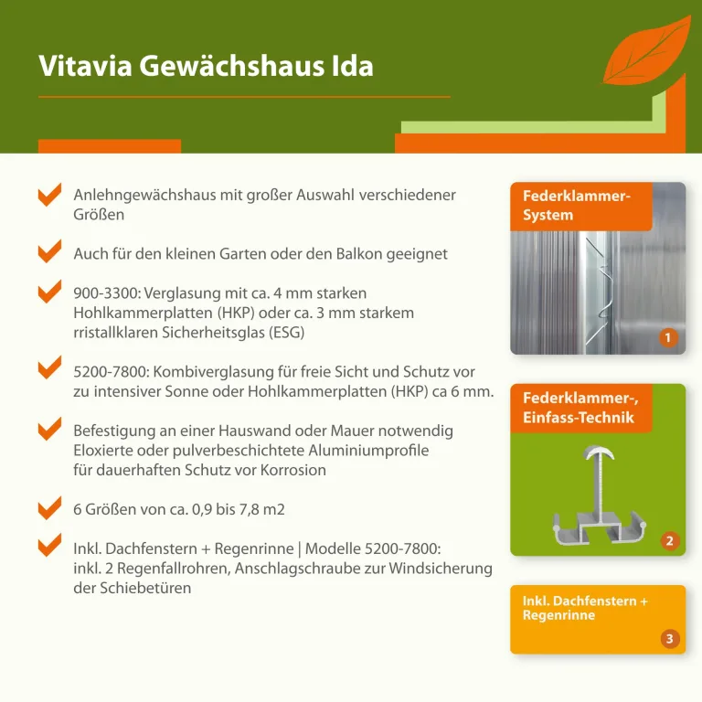 Vitavia Anlehn-Gewächshaus Ida 1300", Aluminium eloxiert, 1,3 m², 3 mm ESG | Wetterfestes & stabiles Wand-Gewächshaus zur Pflanzenanzucht | Ideales Treibhaus für Gemüse, Kräuter & Blumen – Bild 4
