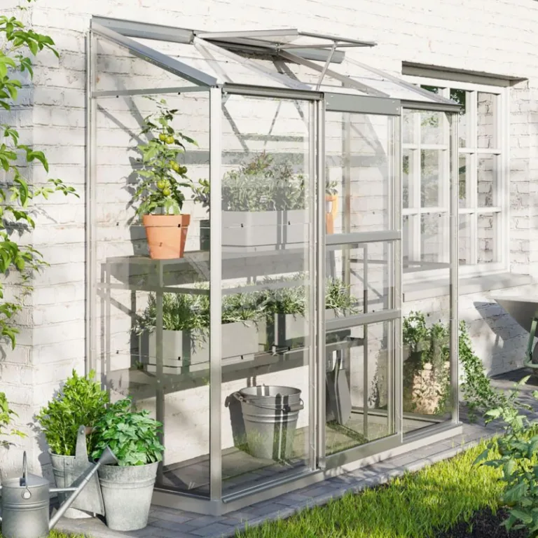 Vitavia Anlehn-Gewächshaus Ida 1300", Aluminium eloxiert, 1,3 m², 3 mm ESG | Wetterfestes & stabiles Wand-Gewächshaus zur Pflanzenanzucht | Ideales Treibhaus für Gemüse, Kräuter & Blumen – Bild 1