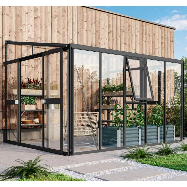 Vitavia Anlehn-Gewächshaus Helena 10200", Aluminium, 10,2 m², 3 mm ESG, 10 mm HKP | Wetterfestes & stabiles Wand-Gewächshaus zur Pflanzenanzucht | Ideales Treibhaus für Gemüse, Kräuter & Blumen – Bild 10