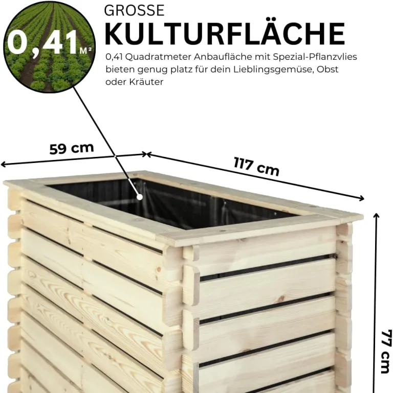 Hochbeet PLANTO 117x59x77 (BxTxH) aus Natürlicher Kiefer, Blumenbeet aus Holz, Wetterfest, Innen- und Außenbereich, Kräuterbeet für Garten, Balkon und Terrasse, Einfaches Stecksystem – Bild 3