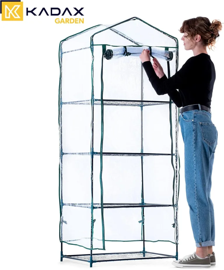 KADAX Gewächshaus mit 4 Ebenen, 68 x 48 x 170 cm, kleines Foliengewächshaus für Balkon, Terrasse & Garten, Balkongewächshaus klein mit PVC-Abdeckung – Bild 7