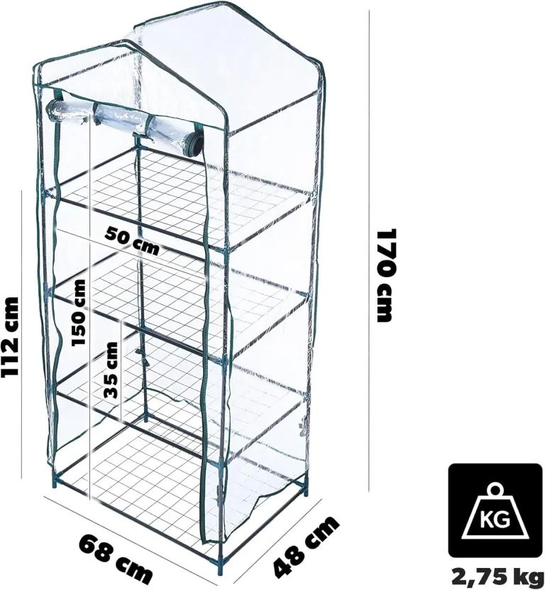 KADAX Gewächshaus mit 4 Ebenen, 68 x 48 x 170 cm, kleines Foliengewächshaus für Balkon, Terrasse & Garten, Balkongewächshaus klein mit PVC-Abdeckung – Bild 3