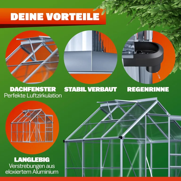 GARDEBRUK® Gewächshaus Aluminium 3,6m² 190x190cm inkl. Dachfenster Tomatenhaus Treibhaus Anzuchthaus Gartenhaus Frühbeet Pflanzenhaus Aufzucht 5,8m³ – Bild 3