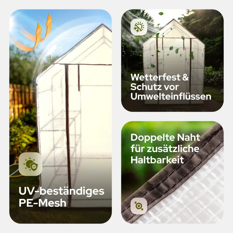Arebos Premium Foliengewächshaus Gewächshaus mit 3 Ebenen - 143 x 143 x 195 cm Treibhaus mit Ablagen & Ventilationsfenster - Platzsparend, Hochwertiges Anzuchthaus Garten Balkon Stabil – Bild 6