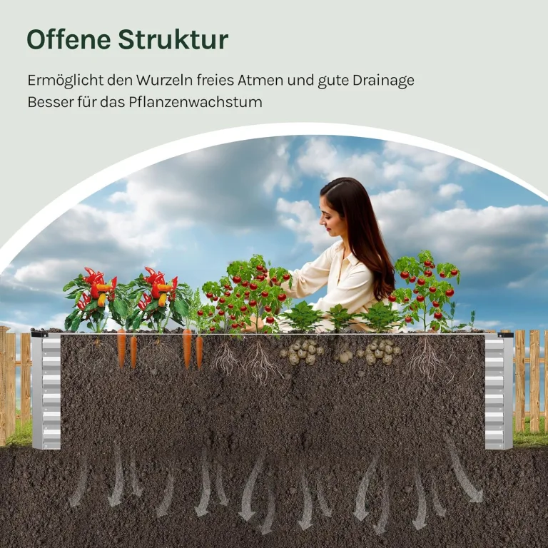WOLTU Hochbeet für Garten Balkon, Pflanzkübel aus robustem Stahlblech mit stabilem Design, Pflanzkasten, Blumenkasten, 238 x 56 x 80 cm, Silber – Bild 4