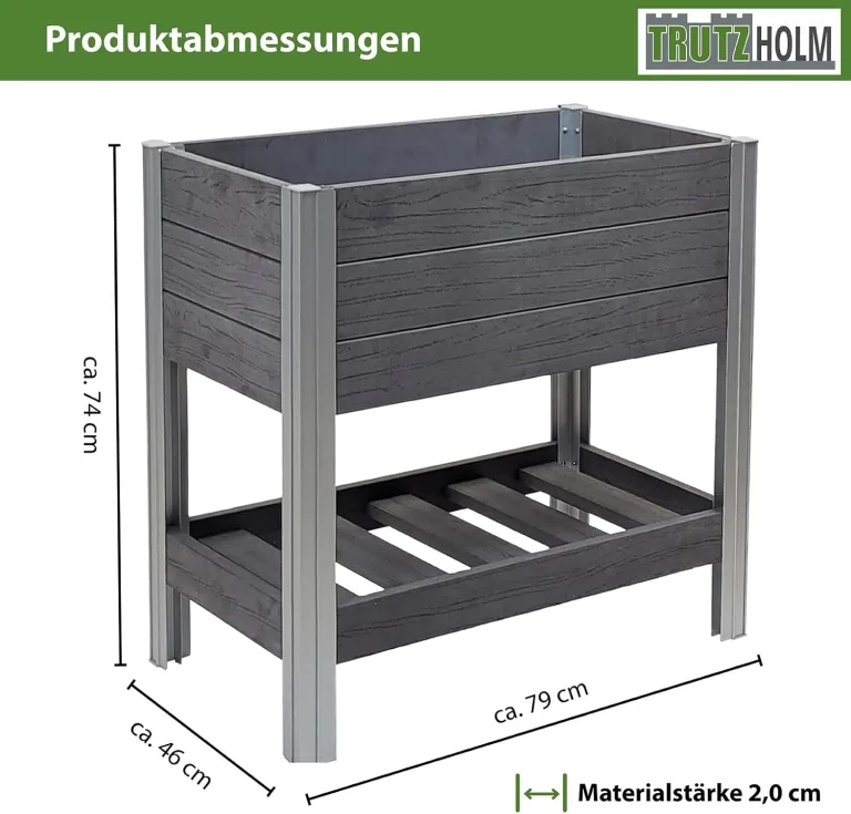 TRUTZHOLM Hochbeet mit Ablage 79x46x74 cm 65 Liter Holzoptik robust witterungsbeständig Kräuterbeet Pflanzkasten Anthrazit – Bild 4