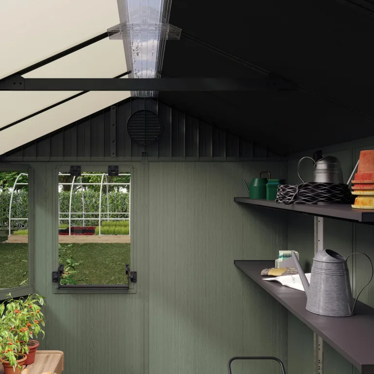 Keter Darwin Gewächshaus 244x190x221cm Grün - Treibhaus aus Kunststoff mit Satteldach & 5 Belüftungsfenstern – Bild 8