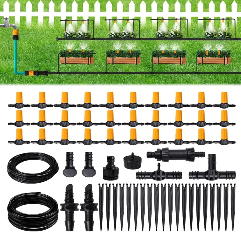 Hoteche Mikro-Bewässerungssystem, Tropfbewässerungsset mit 30 einstellbaren Tropfern, 20m Schlauch, inkl. Adapter & Zubehör für Garten/Gewächshaus – Bild 2