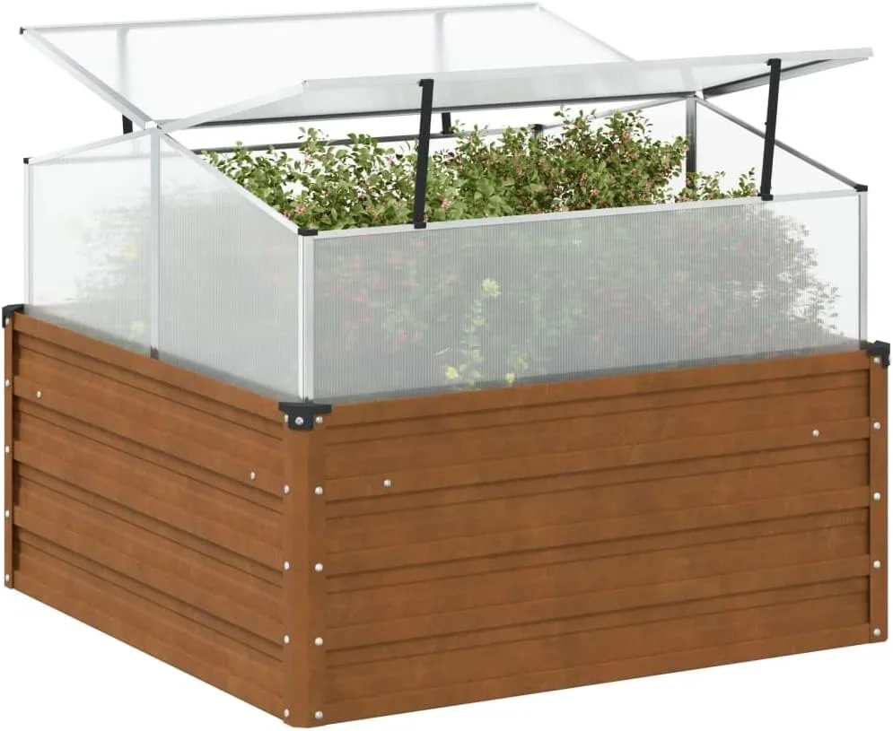 Hochbeet Metall Pflanzkübel Pflanzkasten Blumenkasten Gartenbeet Pflanzbeet Frühbeet Blumenbeet Gemüsebeet mit Gewächshausaufsatz Cortenstahl - Bild 1