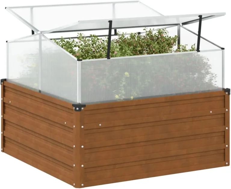 Hochbeet Metall Pflanzkübel Pflanzkasten Blumenkasten Gartenbeet Pflanzbeet Frühbeet Blumenbeet Gemüsebeet mit Gewächshausaufsatz Cortenstahl – Bild 1