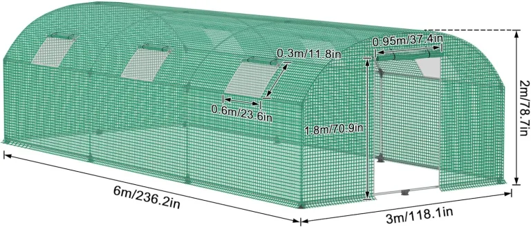 Froadp Gewächshaus Foliengewächshaus 3x6x2 m Folientunnel Winterfest Treibhaus Tomatengewächshaus 18 ㎡ Stabiles Tomatenhaus mit Verzinktem Stahlrohr inkl. Tür & Fenster, Grün – Bild 2