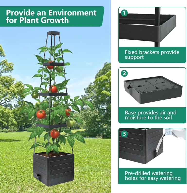 Tomatentopf mit Rankgitter und Wasserspeicher, Selbstbewässernder Pflanzkübel für Tomaten, Rankhilfe für Kletterpflanzen, Tomatenset – Bild 2