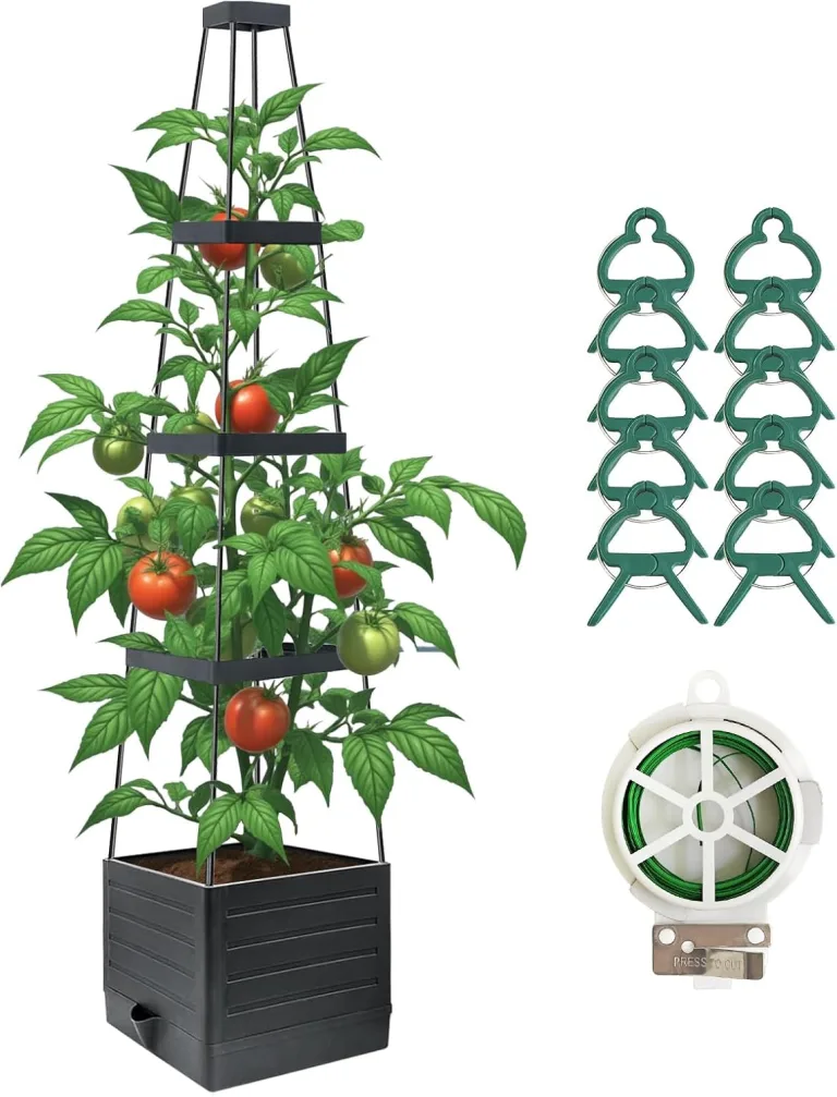 Tomatentopf mit Rankgitter und Wasserspeicher, Selbstbewässernder Pflanzkübel für Tomaten, Rankhilfe für Kletterpflanzen, Tomatenset – Bild 1