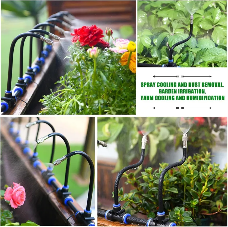 Bewässerungssystem Garten bewässerung Gartenbewässerungssysteme 15M Tropfbewässerungssystem Hochbeet, 25 Directional Brass Spray Nozzles für Outdoor-Nebelkühlsystem, Bauernhof Rasenbewässerung – Bild 5