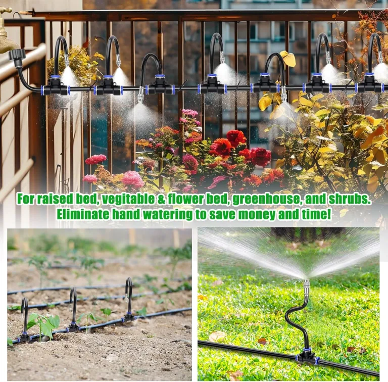 Bewässerungssystem Garten bewässerung Gartenbewässerungssysteme 15M Tropfbewässerungssystem Hochbeet, 25 Directional Brass Spray Nozzles für Outdoor-Nebelkühlsystem, Bauernhof Rasenbewässerung – Bild 7