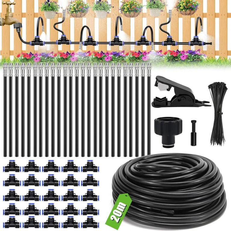 Bewässerungssystem Garten bewässerung Gartenbewässerungssysteme 15M Tropfbewässerungssystem Hochbeet, 25 Directional Brass Spray Nozzles für Outdoor-Nebelkühlsystem, Bauernhof Rasenbewässerung – Bild 8