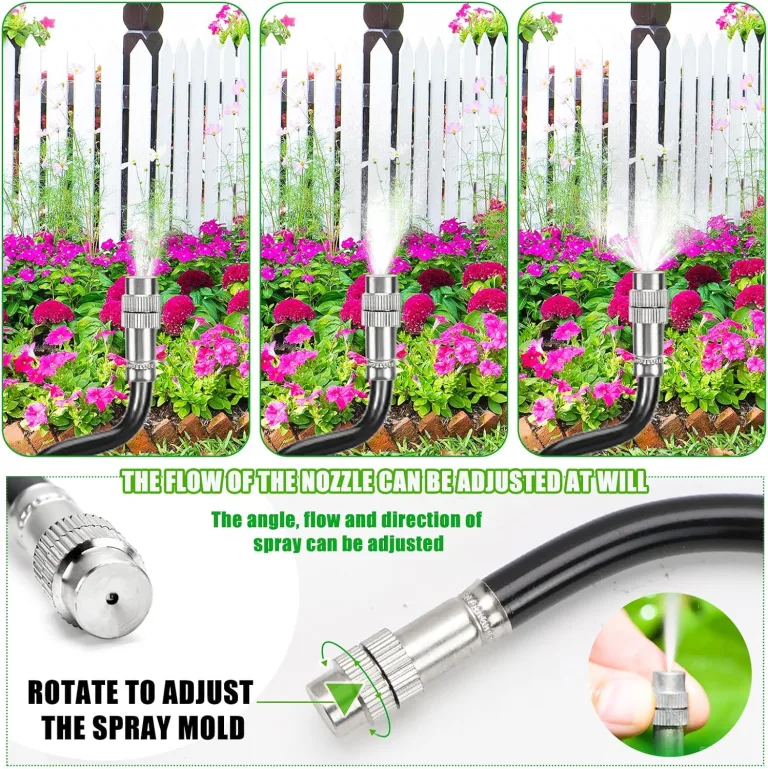 Bewässerungssystem Garten bewässerung Gartenbewässerungssysteme 15M Tropfbewässerungssystem Hochbeet, 25 Directional Brass Spray Nozzles für Outdoor-Nebelkühlsystem, Bauernhof Rasenbewässerung – Bild 3
