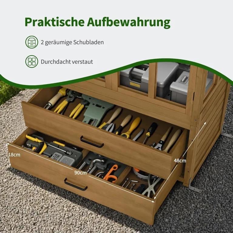 M MCombo Gartenschrank Gartenhaus Holz Wetterfest, Geräteschrank Gerätehaus Outdoor, für Außenbereich Balkon Terrasse, Gartenhütte mit 2 Bewegliche Regale, 58×107×180 cm, 1155 (Natur) – Bild 5