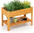 COSTWAY Hochbeet mit Ablage, Erhöhtes Gartenbeet aus Holz, Pflanzkasten mit Entwässerungslöchern, Gemüsebeet Kräuterbeet groß, für Balkon Garten Terrasse, 120 x 60 x 81 cm (Braun) - Thumbnail 1