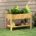 COSTWAY Hochbeet mit Ablage, Erhöhtes Gartenbeet aus Holz, Pflanzkasten mit Entwässerungslöchern, Gemüsebeet Kräuterbeet groß, für Balkon Garten Terrasse, 120 x 60 x 81 cm (Natur) - Thumbnail 9
