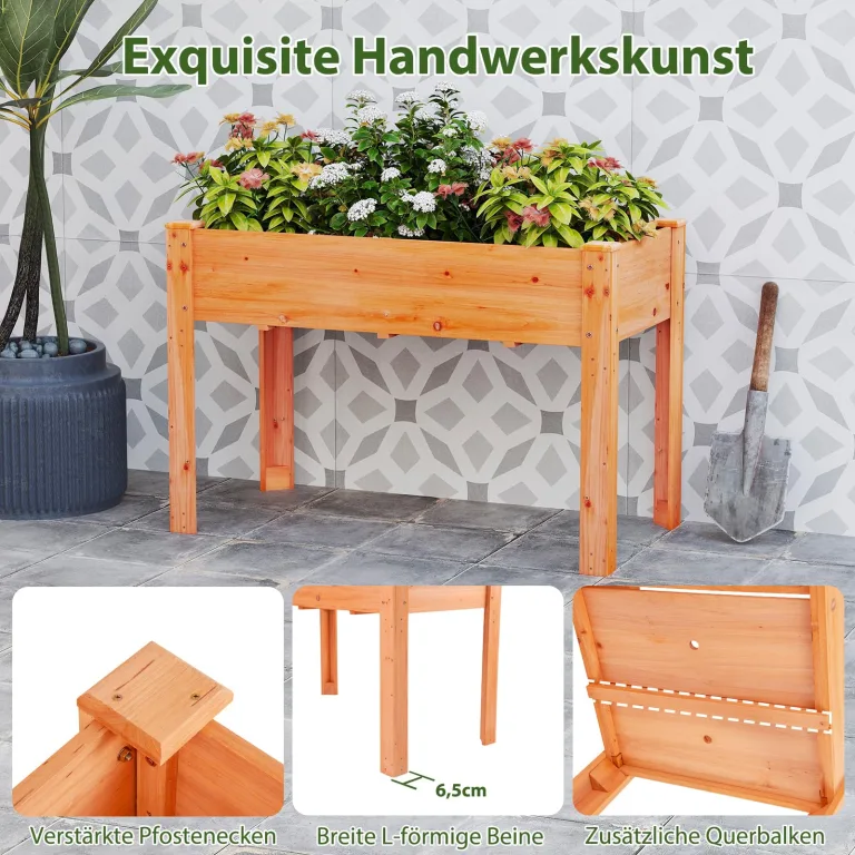 COSTWAY Hochbeet Holz, Erhöhtes Gartenbeet, Pflanzkasten mit Drainagelöchern, Gemüsebeet Pflanzbeet rechteckig, Kräuterbeet groß, Pflanztrog für Balkon Garten Terrasse, 120 x 60 x 82 cm (Braun) – Bild 5