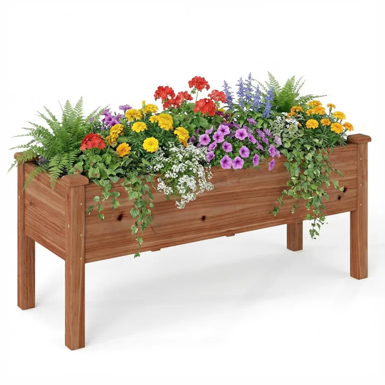 COSTWAY Hochbeet Holz, Erhöhtes Gartenbeet, Pflanzkasten mit Drainagelöchern, Gemüsebeet Pflanzbeet rechteckig, Kräuterbeet groß, Pflanztrog für Balkon Garten Terrasse, 120 x 60 x 82 cm (Braun) – Bild 10