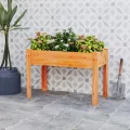 COSTWAY Hochbeet Holz, Erhöhtes Gartenbeet, Pflanzkasten mit Drainagelöchern, Gemüsebeet Pflanzbeet rechteckig, Kräuterbeet groß, Pflanztrog für Balkon Garten Terrasse, 120 x 60 x 82 cm (Braun) - Thumbnail 8