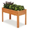 COSTWAY Hochbeet Holz, Erhöhtes Gartenbeet, Pflanzkasten mit Drainagelöchern, Gemüsebeet Pflanzbeet rechteckig, Kräuterbeet groß, Pflanztrog für Balkon Garten Terrasse, 120 x 60 x 82 cm (Braun) - Thumbnail 1