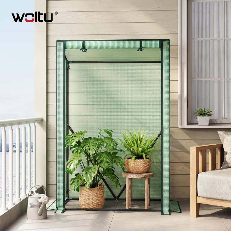 WOLTU Foliengewächshaus Tomatengewächshaus, PE-reissfeste, wasserdichte Plane mit Rolltor, für Garten, Terrasse, Hinterhof, 100x50x150/136cm, Grün – Bild 2