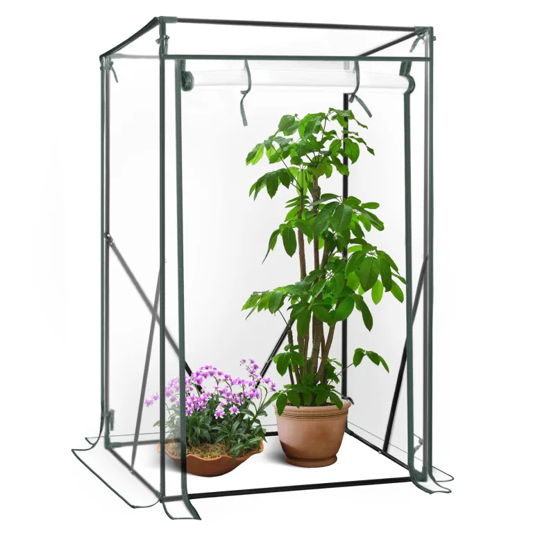 WOLTU Foliengewächshaus Tomatengewächshaus, PE-reissfeste, wasserdichte Plane mit Rolltor, für Garten, Terrasse, Hinterhof, 100x50x150/136cm, Grün – Bild 10