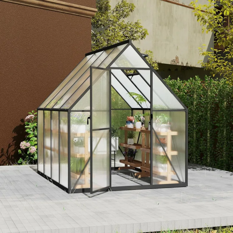 Gewächshaus Aluminium Gartengewächshäuser mit 6 cm Fundament und 4 mm PC Platte Treibhaus Tomatenhaus Gartenhaus UV beständig Wetterfest für den Garten, 230x180x195 cm – Bild 8