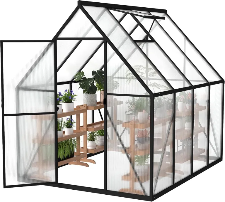 Gewächshaus Aluminium Gartengewächshäuser mit 6 cm Fundament und 4 mm PC Platte Treibhaus Tomatenhaus Gartenhaus UV beständig Wetterfest für den Garten, 230x180x195 cm – Bild 1