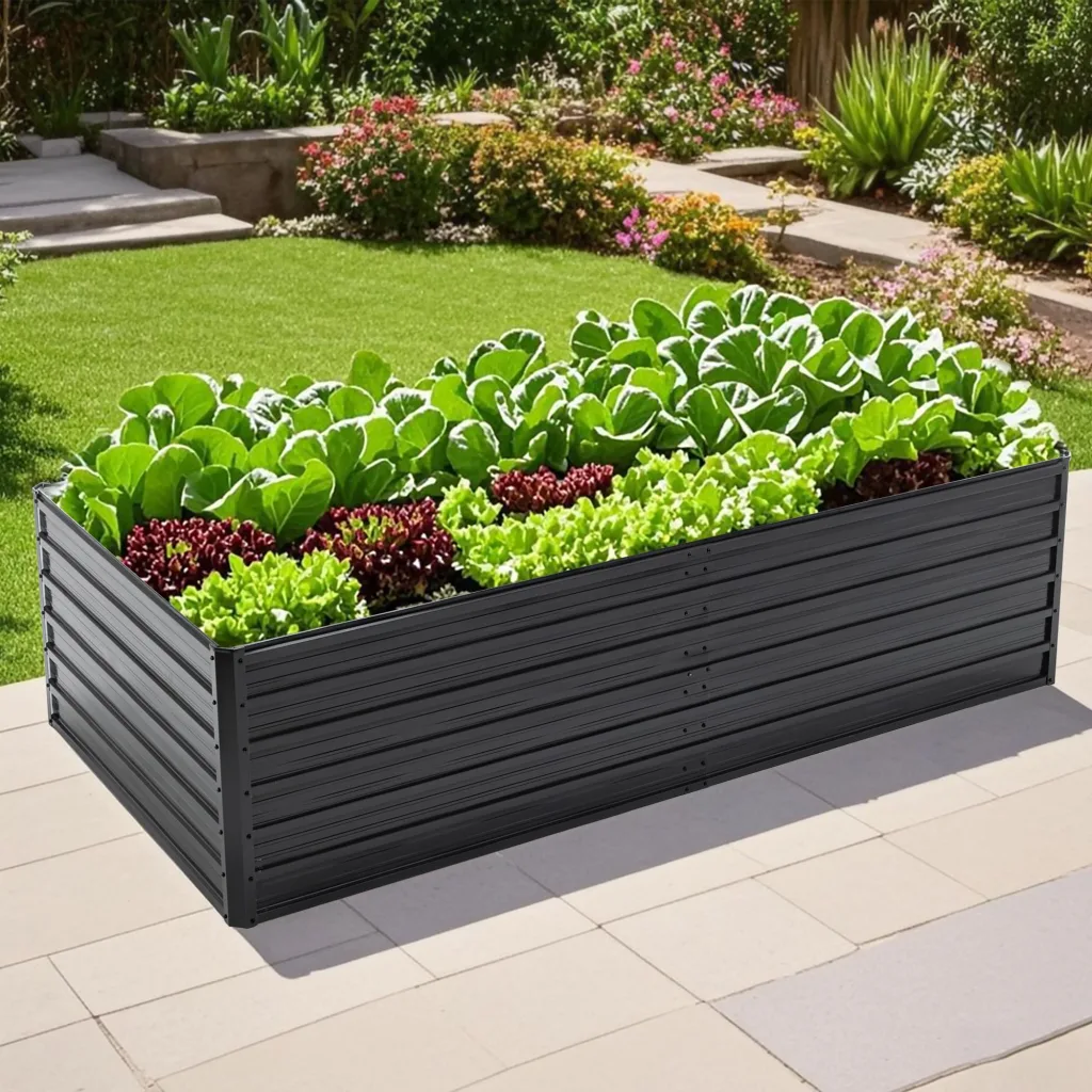 Thanaddo Hochbeet Metall Pflanzbeet, rechteckig Gemüsebeet aus verzinktem Stahl, Gartenbeet Pflanzkasten Pflanzkasten Blumenkasten für Garten & Terrasse, 220x112x64cm, Anthrazit