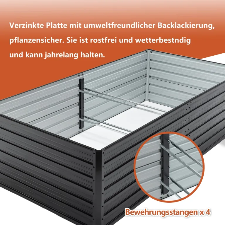 Thanaddo Hochbeet Metall Pflanzbeet, rechteckig Gemüsebeet aus verzinktem Stahl, Gartenbeet Pflanzkasten Pflanzkasten Blumenkasten für Garten & Terrasse, 220x112x64cm, Anthrazit – Bild 5