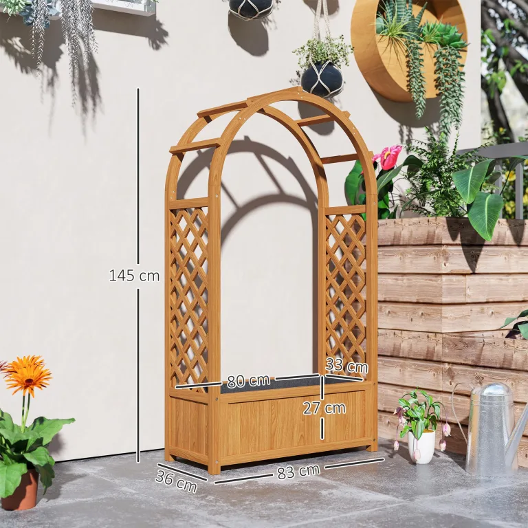 Outsunny Hochbeet Pflanzkasten mit Rankgitter, Gebogendach Spalier Pflanzkübel Holz, Gartenspalier 83x36x145cm für Garten Balkon Terrasse, Blumenkübel für Kletterpflanzen Korbpflanzen, Blumen – Bild 7