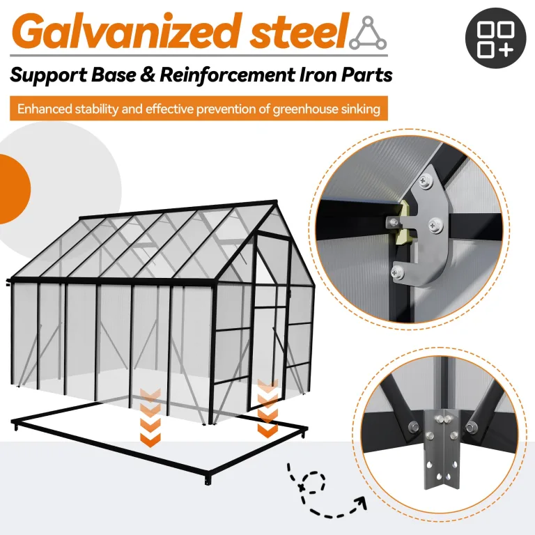 Gewächshaus Aluminium, Treibhaus mit Transparent PC Platten Dachfenster & Tür & Fundament, 125x180x195cm Winterfest Gartengewächshäuser, Begehbares Pflanzenhaus für Garten Outdoor – Bild 3