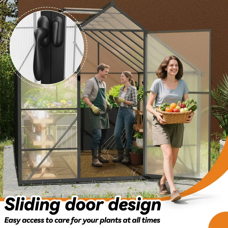 Gewächshaus Aluminium, Treibhaus mit Transparent PC Platten Dachfenster & Tür & Fundament, 125x180x195cm Winterfest Gartengewächshäuser, Begehbares Pflanzenhaus für Garten Outdoor – Bild 5