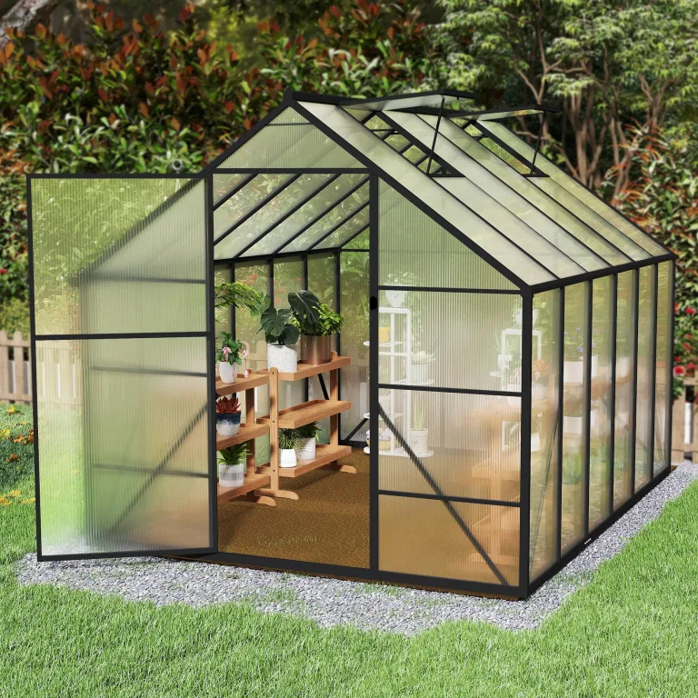 YRHome Premium Gewächshaus Aluminium 310x250x205cm 7.75m² Begehbares Garten-Gewächshaus mit verstärktem Fundament & Dachfenster & Tür Wetterfest & temperaturbeständig für Tomaten, Gemüse & Pflanzen – Bild 8