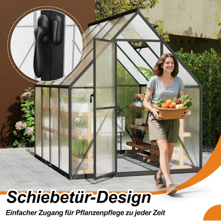 Premium Gewächshaus Aluminium 230x180x195cm 4.14m² Begehbares Garten-Gewächshaus mit verstärktem Fundament & Dachfenster & Tür Wetterfest & temperaturbeständig für Tomaten, Gemüse & Pflanzen – Bild 6