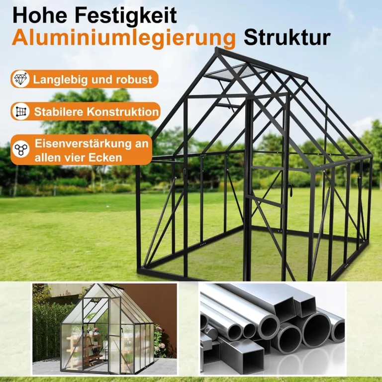 Premium Gewächshaus Aluminium 230x180x195cm 4.14m² Begehbares Garten-Gewächshaus mit verstärktem Fundament & Dachfenster & Tür Wetterfest & temperaturbeständig für Tomaten, Gemüse & Pflanzen – Bild 7
