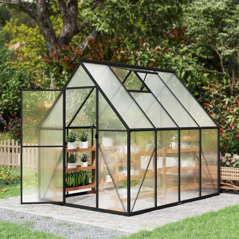 Premium Gewächshaus Aluminium 230x180x195cm 4.14m² Begehbares Garten-Gewächshaus mit verstärktem Fundament & Dachfenster & Tür Wetterfest & temperaturbeständig für Tomaten, Gemüse & Pflanzen – Bild 9