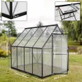 Premium Gewächshaus Aluminium 230x180x195cm 4.14m² Begehbares Garten-Gewächshaus mit verstärktem Fundament & Dachfenster & Tür Wetterfest & temperaturbeständig für Tomaten, Gemüse & Pflanzen - Thumbnail 2