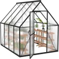 Premium Gewächshaus Aluminium 230x180x195cm 4.14m² Begehbares Garten-Gewächshaus mit verstärktem Fundament & Dachfenster & Tür Wetterfest & temperaturbeständig für Tomaten, Gemüse & Pflanzen - Thumbnail 1