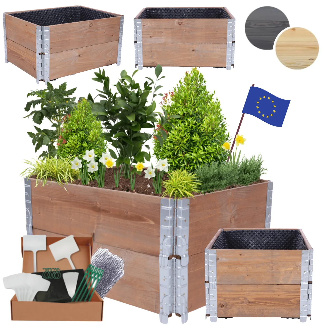 Hochbeet Holz, mit Noppenfolie, Kräuterbeet, Gartenbeet, Pflanzbeet, Blumenbeet, Gemüsebeet, für Garten und Terrasse, Kiefernholz, Massivholz, Abmessungen 40x60x80 cm, Farbe: Braun - Bild 1