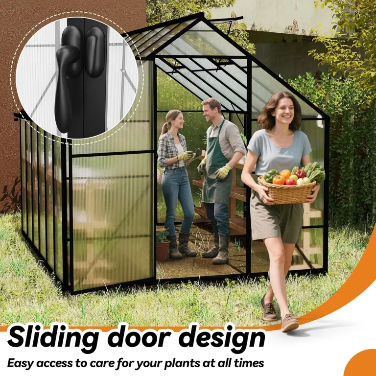 Froadp Gewächshaus aus Aluminium mit Fundament 310x250x205cm Gartengewächshäuser 4mm PC-Hohlkammerplatten Wetterfest Treibhaus, Tomatenhaus mit Fenstern Treibhaus für Garten & Aufzucht – Bild 5