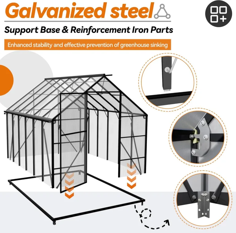 Froadp Gewächshaus aus Aluminium mit Fundament 310x250x205cm Gartengewächshäuser 4mm PC-Hohlkammerplatten Wetterfest Treibhaus, Tomatenhaus mit Fenstern Treibhaus für Garten & Aufzucht – Bild 3