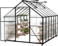 Froadp Gewächshaus aus Aluminium mit Fundament 310x250x205cm Gartengewächshäuser 4mm PC-Hohlkammerplatten Wetterfest Treibhaus, Tomatenhaus mit Fenstern Treibhaus für Garten & Aufzucht - Thumbnail 1