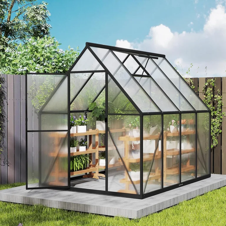 UISEBRT Gewächshaus Treibhaus für Garten Tomatenhaus mit Fundament Frühbeet Pflanzenhaus mit Fenster & Wetterfestem Hohlkammerplatten Gartengewächshäuser 230x180x195cm UV- & Frostgeschützt – Bild 9