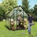 UISEBRT Gewächshaus Treibhaus für Garten Tomatenhaus mit Fundament Frühbeet Pflanzenhaus mit Fenster & Wetterfestem Hohlkammerplatten Gartengewächshäuser 230x180x195cm UV- & Frostgeschützt - Thumbnail 8