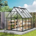 UISEBRT Gewächshaus Treibhaus für Garten Tomatenhaus mit Fundament Frühbeet Pflanzenhaus mit Fenster & Wetterfestem Hohlkammerplatten Gartengewächshäuser 230x180x195cm UV- & Frostgeschützt - Thumbnail 9